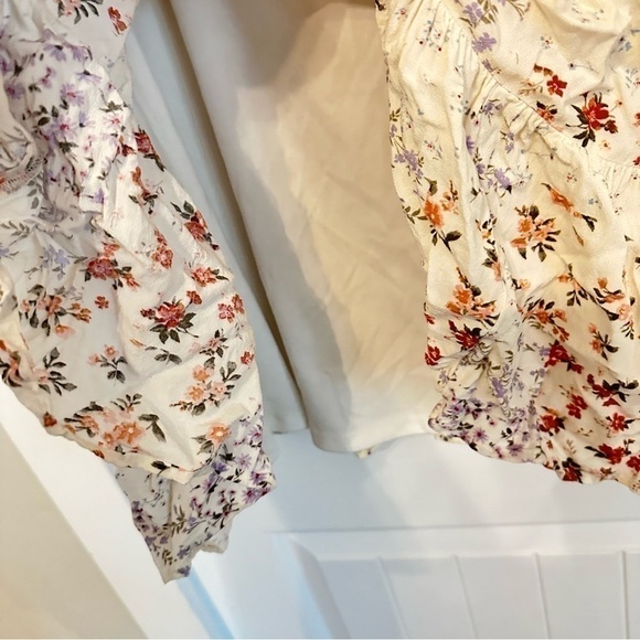 Super cute floral mini dress fully lined button bodice v-neck women's size L - Picture 4 of 8